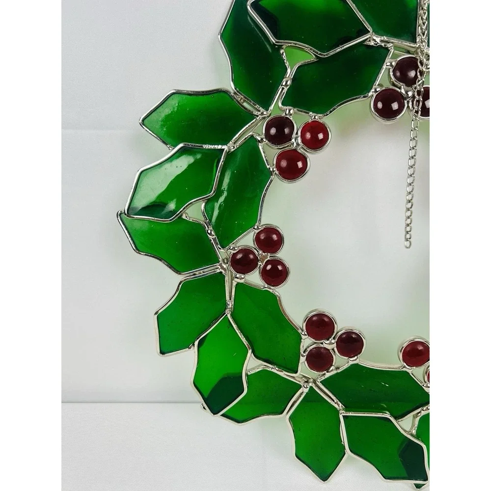 Stained Glass Christmas Holly Berry Wreath 10